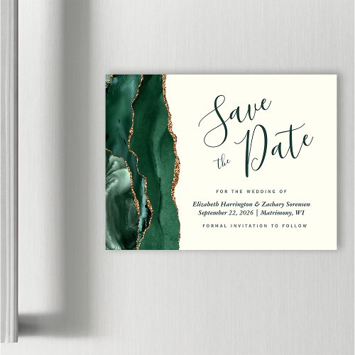 Green Agate Ivory Magnetic Wedding Save the Date
