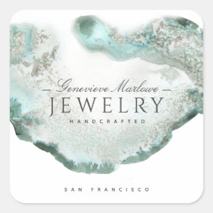 Green Agate Jewelry Designer Square Sticker