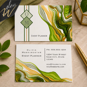 Green Agate Marble Event Planner Raised Spot UV Business Card