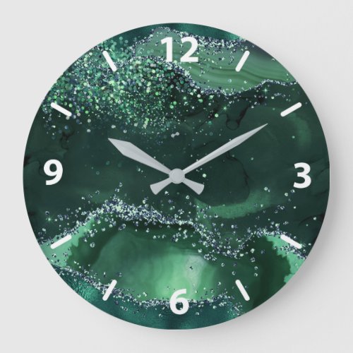 Green agate marble large clock