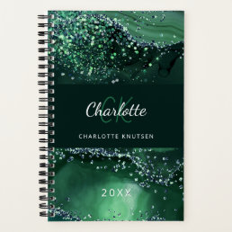 Green agate marble monogram initials name notebook