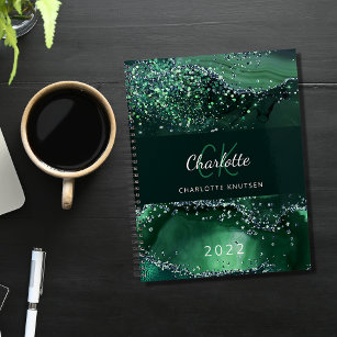 Green agate marble monogram name notebook