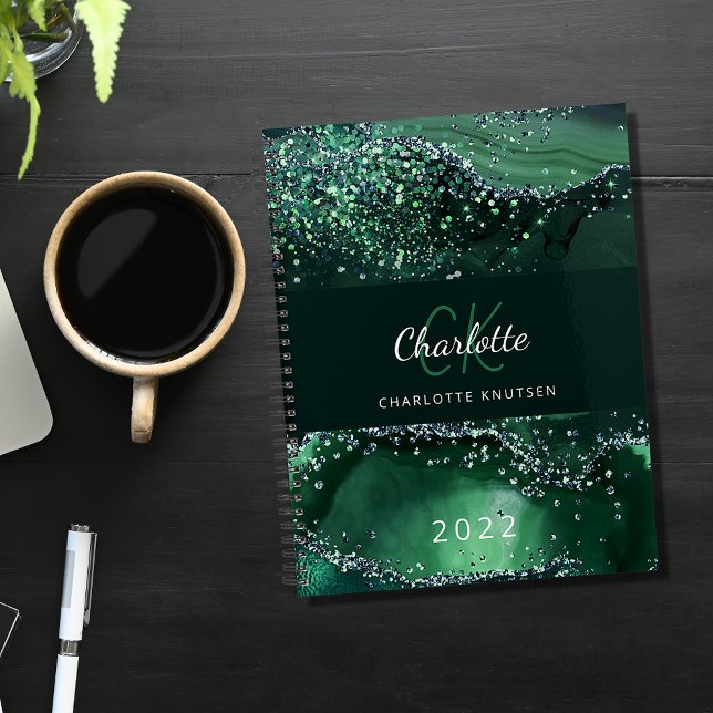 Green agate marble monogram name notebook (Creator Uploaded)