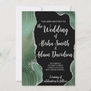 Green Agate Silver Glitter Wedding Invitation 