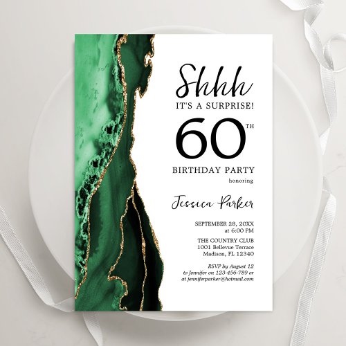 Green Agate White Gold Surprise 60th Birthday Invitation