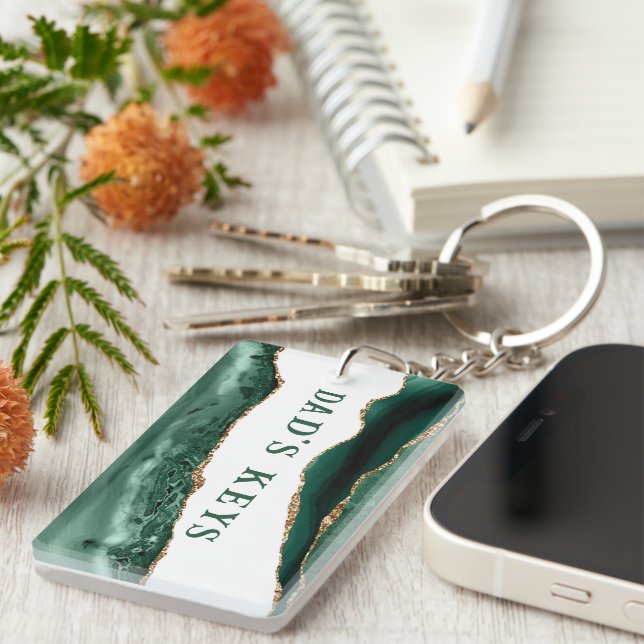 Green Agate With Gold Glitter Edges Dad's Keys Keychain (Front Right)