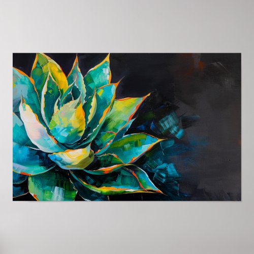 Green Agave Cactus Southwest Painting Black Poster