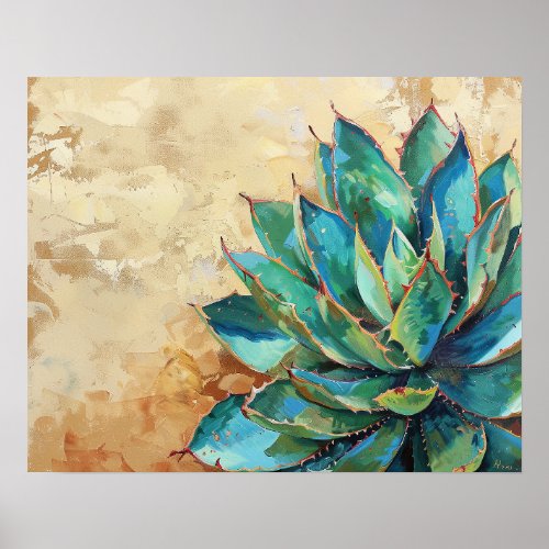 Green Agave Cactus Southwest Painting Poster