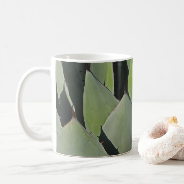 Green Agave Leaves Botanical Photo Southwest  Coffee Mug (With Donut)