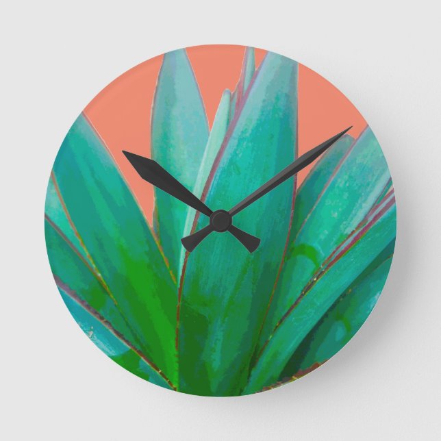 Green Agave Succulent Desert Botanical Round Clock (Front)