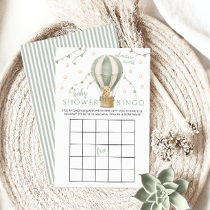 Green Air Balloon Teddy Baby Boy Shower Game Bingo