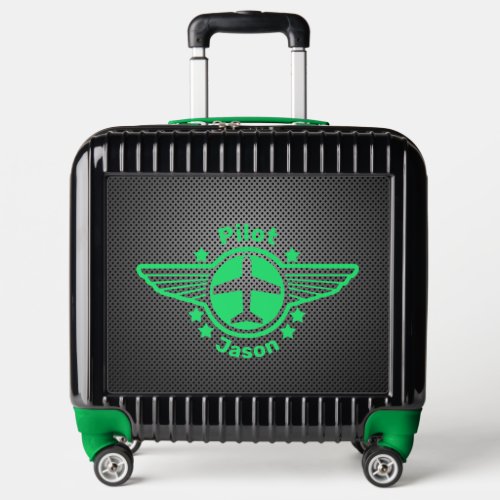 Green Airline Pilot Wings Personalized Luggage