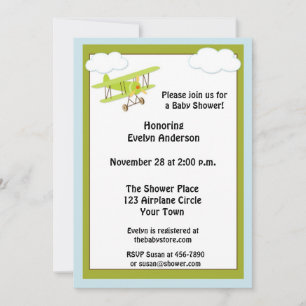 Green Airplane Baby Shower Invitation
