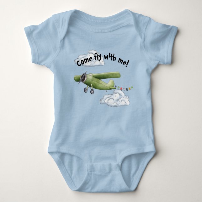 Green Airplane Boy Baby Bodysuit (Front)