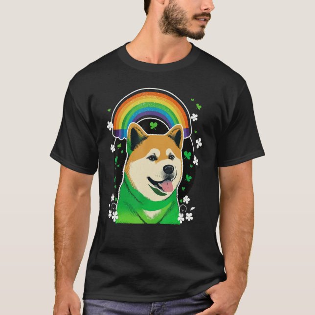 Green Akita Inu shamrock on St Patricks Day Akita  T-Shirt (Front)