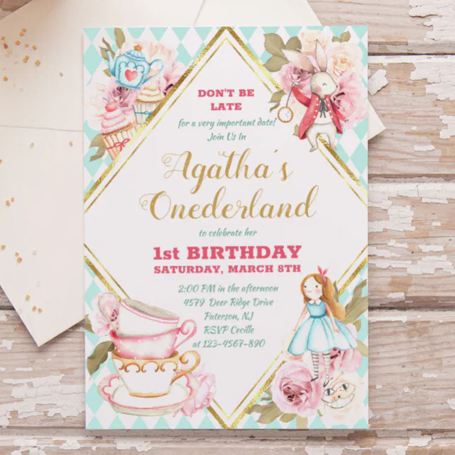 Green Alice in Wonderland Tea Party Birthday Invit Invitation | Zazzle