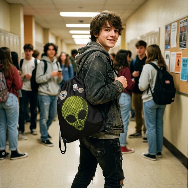 Green Alien Art Drawstring Bag (Creator Uploaded)
