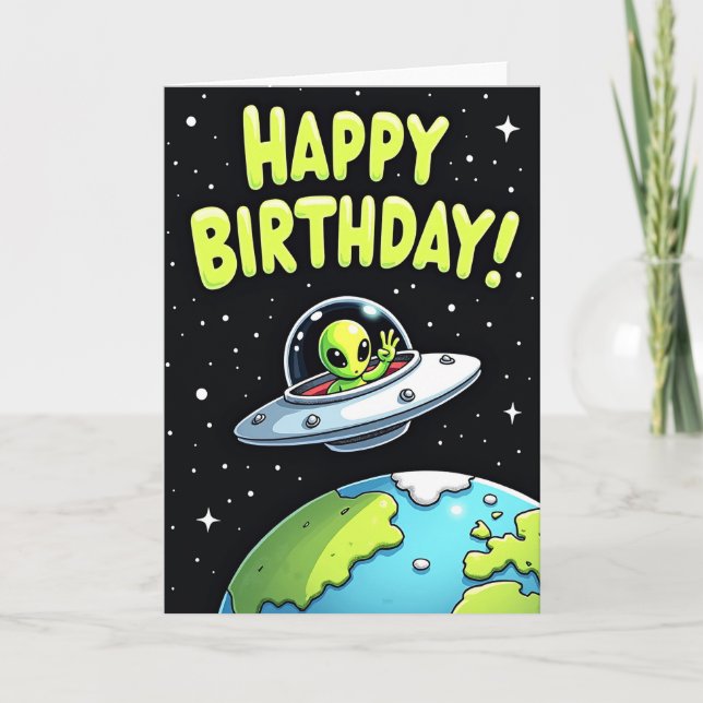Green Alien Birthday Card (Front)