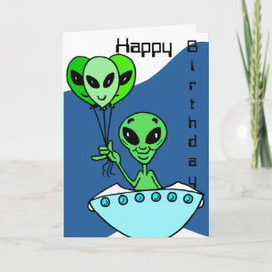 Green Alien Birthday Card