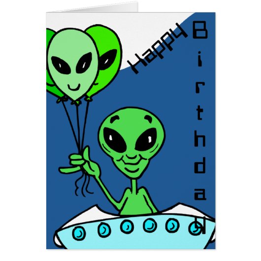 Green Alien Birthday Cards (Front)