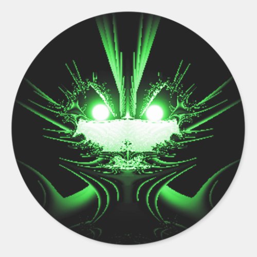 Green Alien Dragon w Glowing Eyes Classic Round Sticker