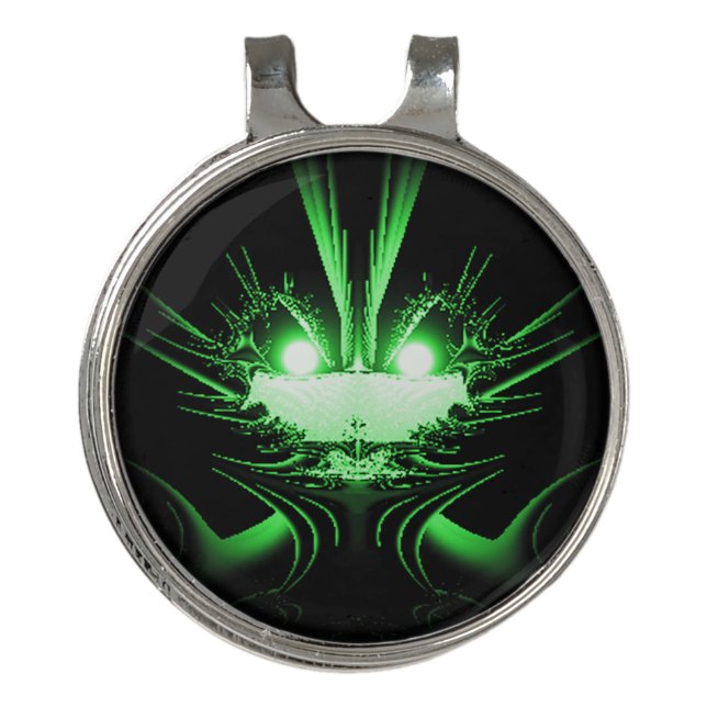 Green Alien Dragon w Glowing Eyes Golf Hat Clip (Front)