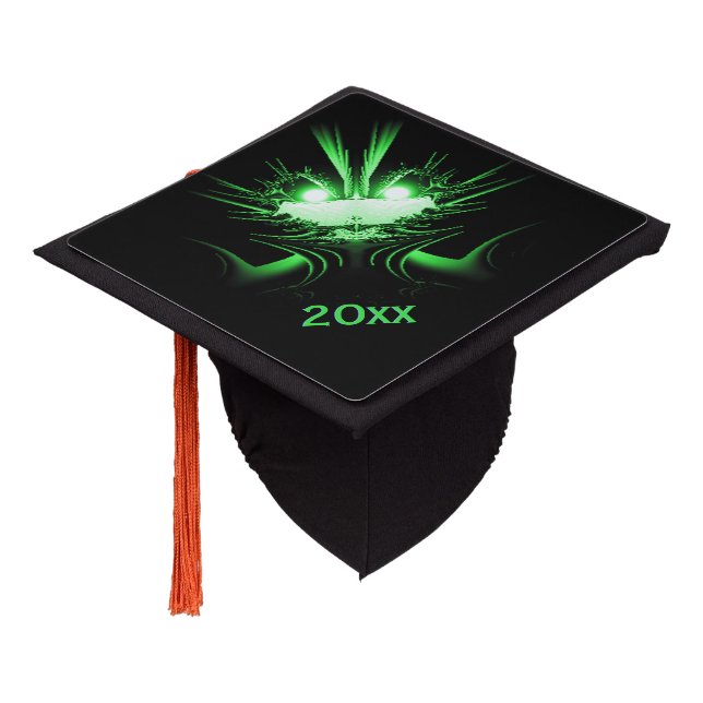 Green Alien Dragon w Glowing Eyes Graduation Cap Topper (Angled)