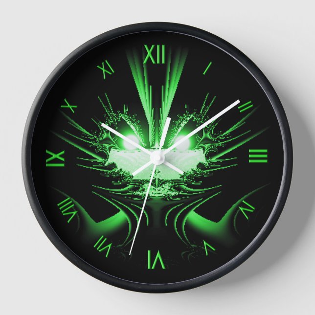 Green Alien Dragon w Glowing Eyes Roman Numerals Wall Clock (Front)