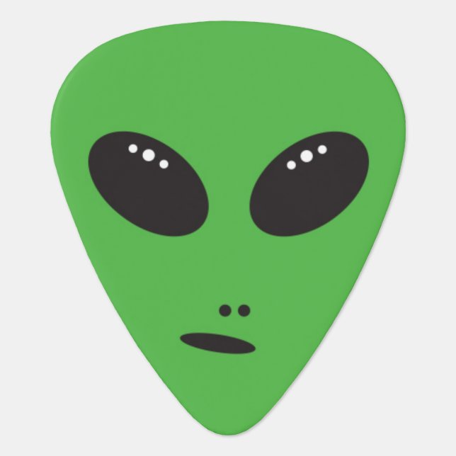 Green Alien Face Guitar Pick Plectrum (Front)