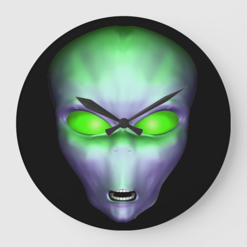 Green Alien Face Large Clock