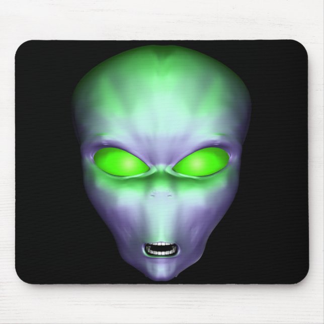 Green Alien Face Mouse Pad (Front)