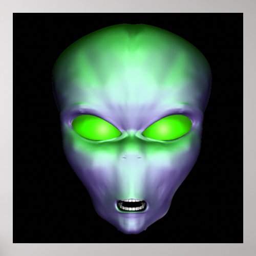 Green Alien Face Poster
