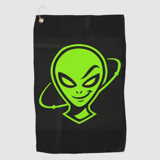 Green Alien Good Luck Golf Golf Towel (Front)