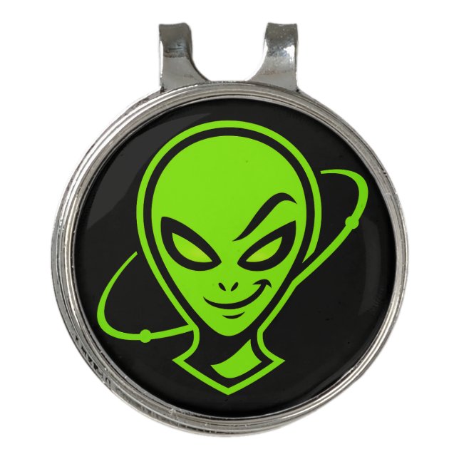 Green Alien Good Luck Golf Hat Clip (Front)