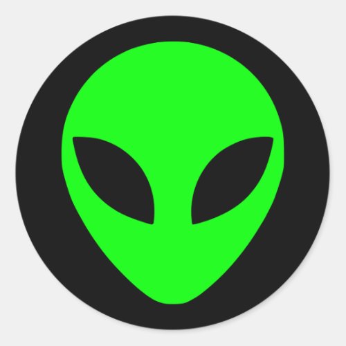 Green Alien Head and Black Classic Round Sticker