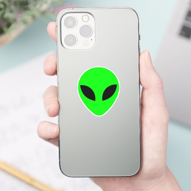 Green Alien Head Custom-Cut Vinyl Sticker (Phone)