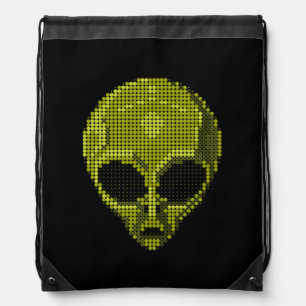 Green Alien Head  Drawstring Bag