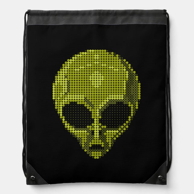 Green Alien Head  Drawstring Bag (Front)