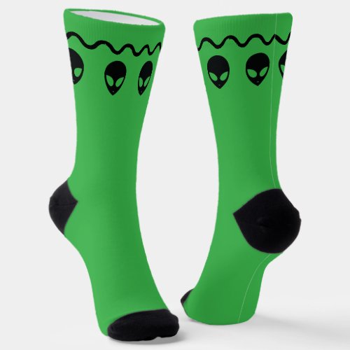 Green Alien Head Extra Terrestrial  Socks