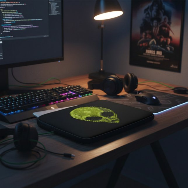 Green Alien Head Geek Laptop Sleeve (Creator Uploaded)