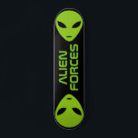 Green alien head logo custom skateboard deck<br><div class="desc">Green alien head logo custom design skateboard deck. Cool wooden skate board design for boys and girls. Fun Birthday gift idea for kids. Personalize with your own unique name, funny quote or monogram letters. Unique rare Birthday gift idea for skater son, grandson, nephew, cousin, daughter, sister, brother, friends, coach etc....</div>