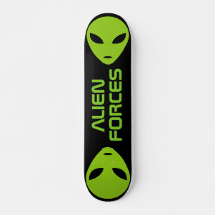 Green alien head logo custom skateboard deck