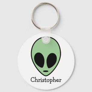 Green Alien Head Personalized Keychain