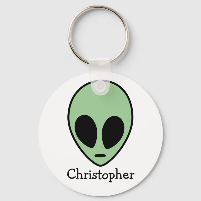 Green Alien Head Personalized  Keychain (Front)
