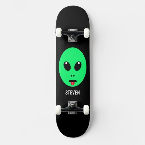 Green Alien Head Personalized Kids Skateboard