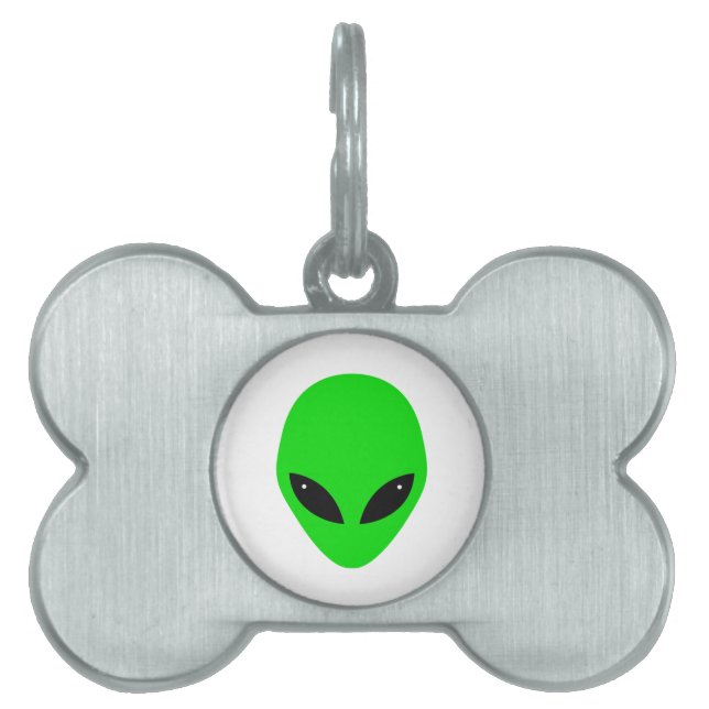 Green Alien Head Pet Name Tag (Front)