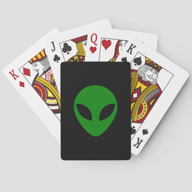 Green Alien Head Poker Cards (Back)