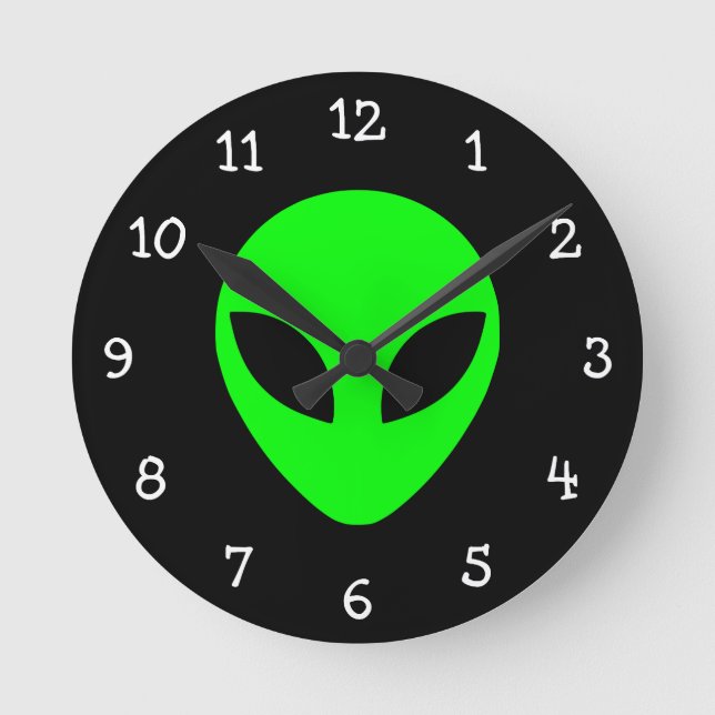 Green Alien Head Round Clock (Front)