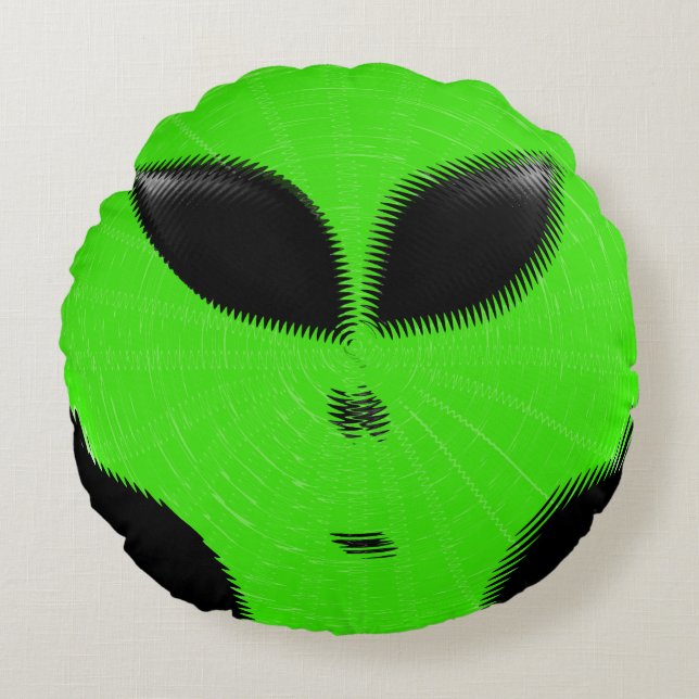 Green Alien Head Round Pillow (Front)