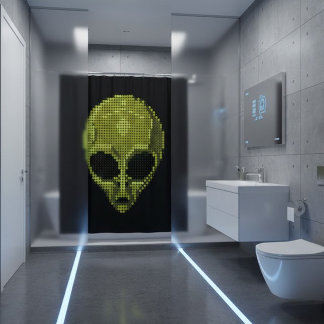 Green Alien Head Shower Curtain (Creator Uploaded)